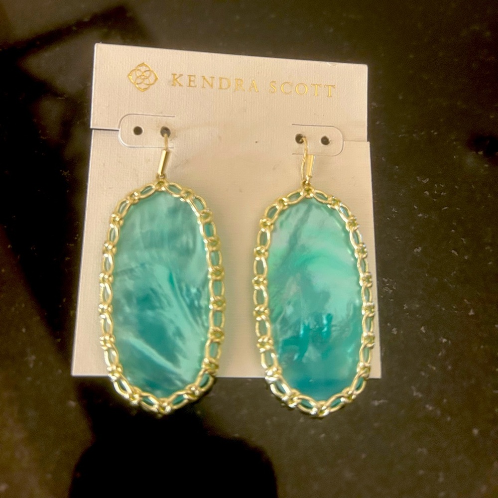 Kendra Scott Green and Gold Statement Earrings